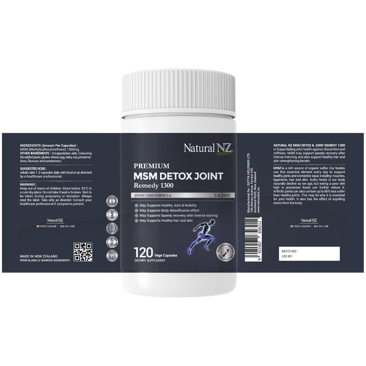 Natural NZ Premium MSM Detox Joint Remedy 1300 120 caps