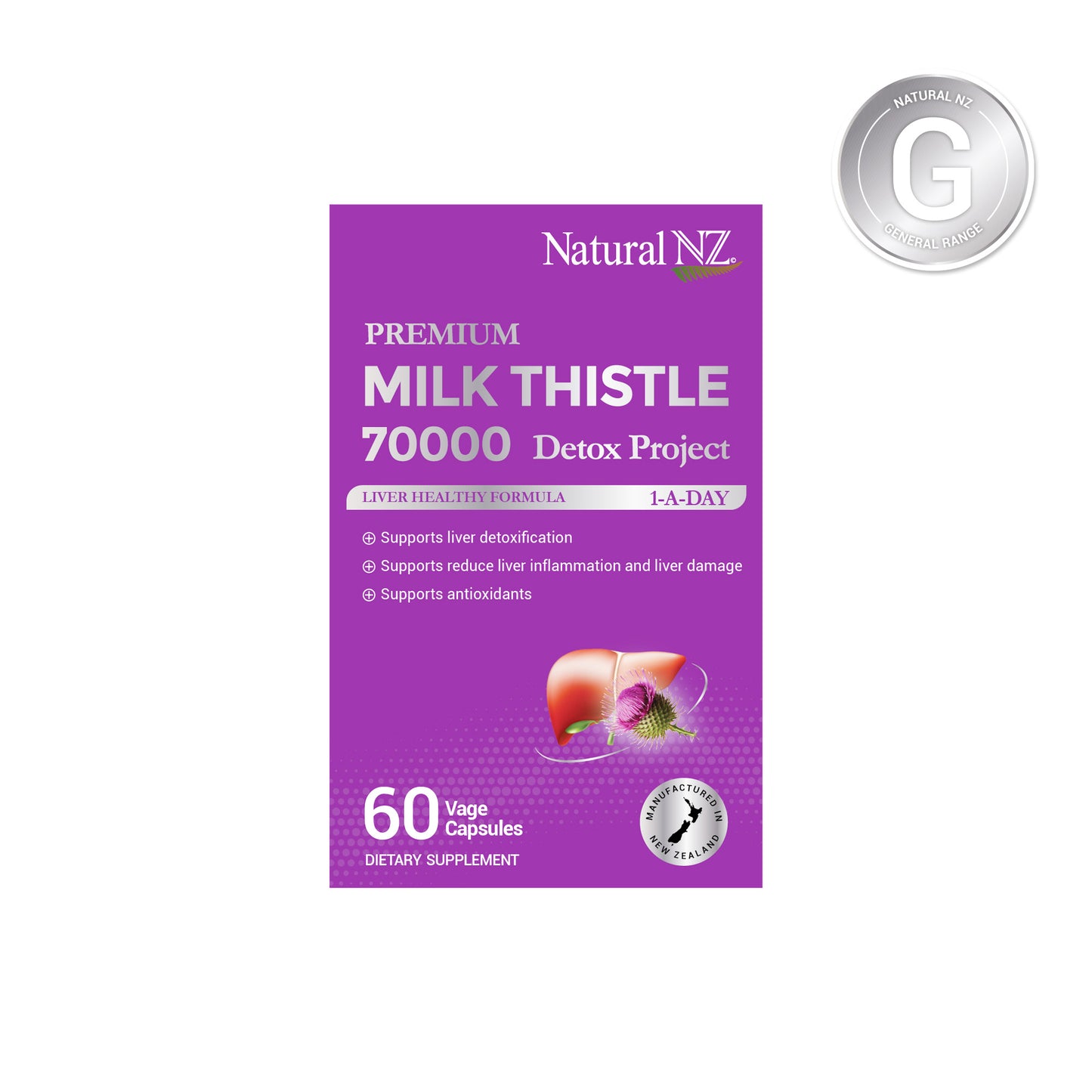 Natural NZ Premium Milk Thistle 70000 60 Vege-Caps