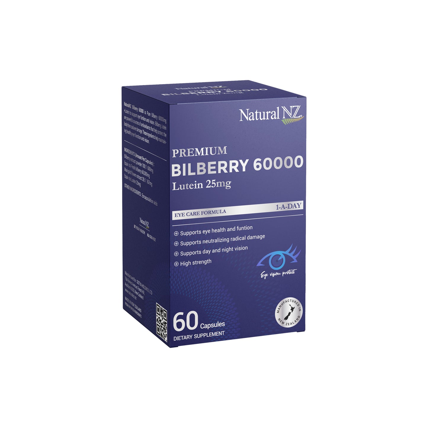 Natural NZ Bilberry 60,000mg 60 Vege Caps