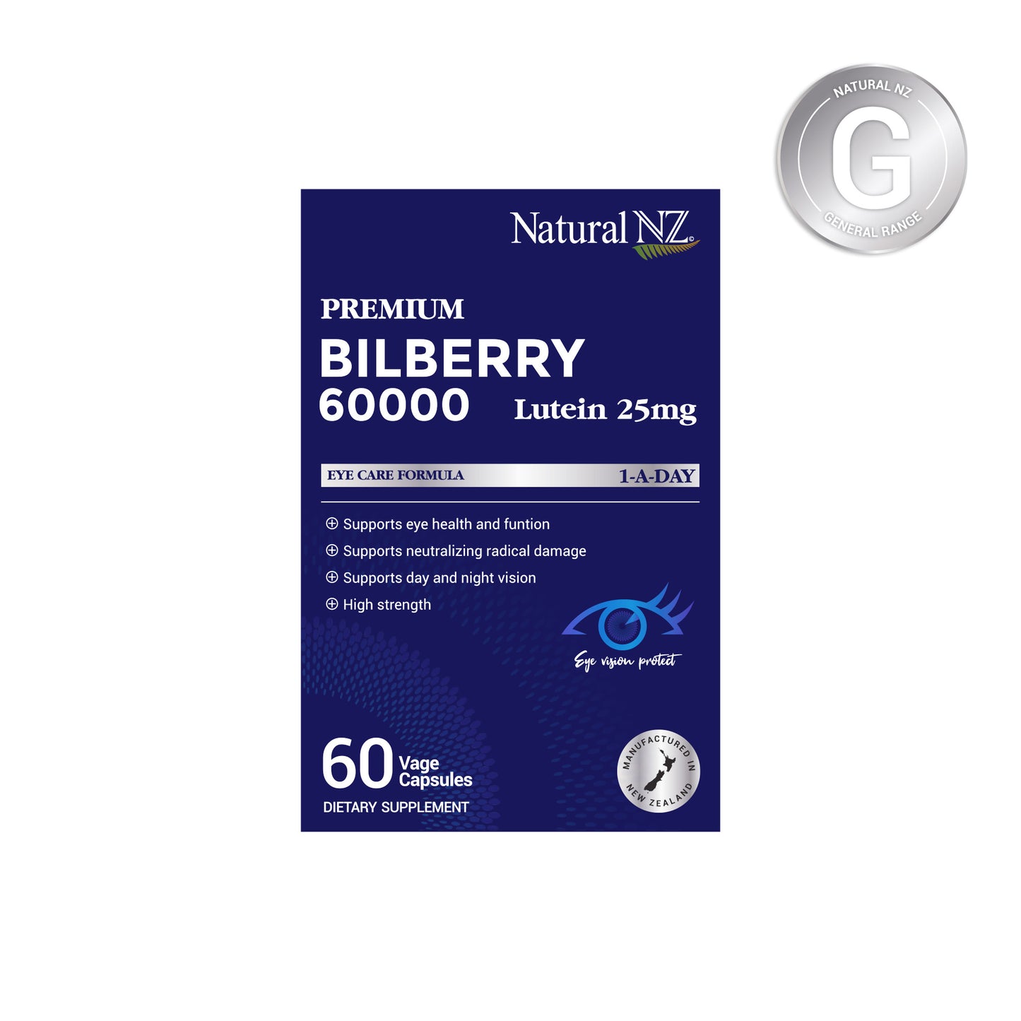 Natural NZ Bilberry 60,000mg 60 Vege Caps