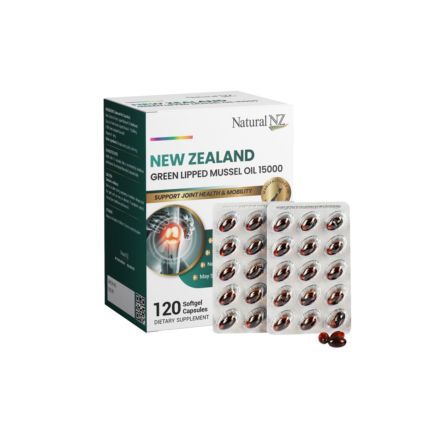 Natural NZ GLM Green Lipped Mussel Oil 15000mg 120 Softgel Caps