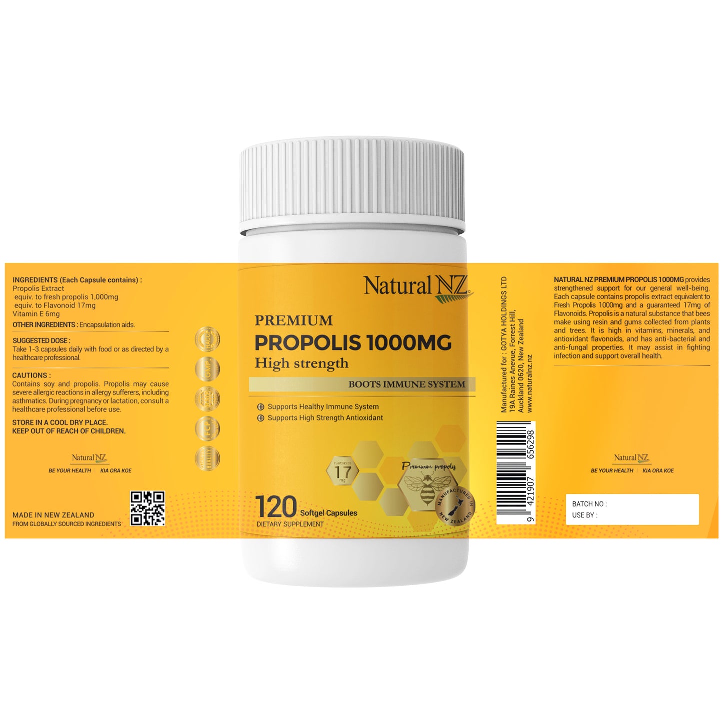 Natural NZ Propolis 1000mg 120 Softgel Caps