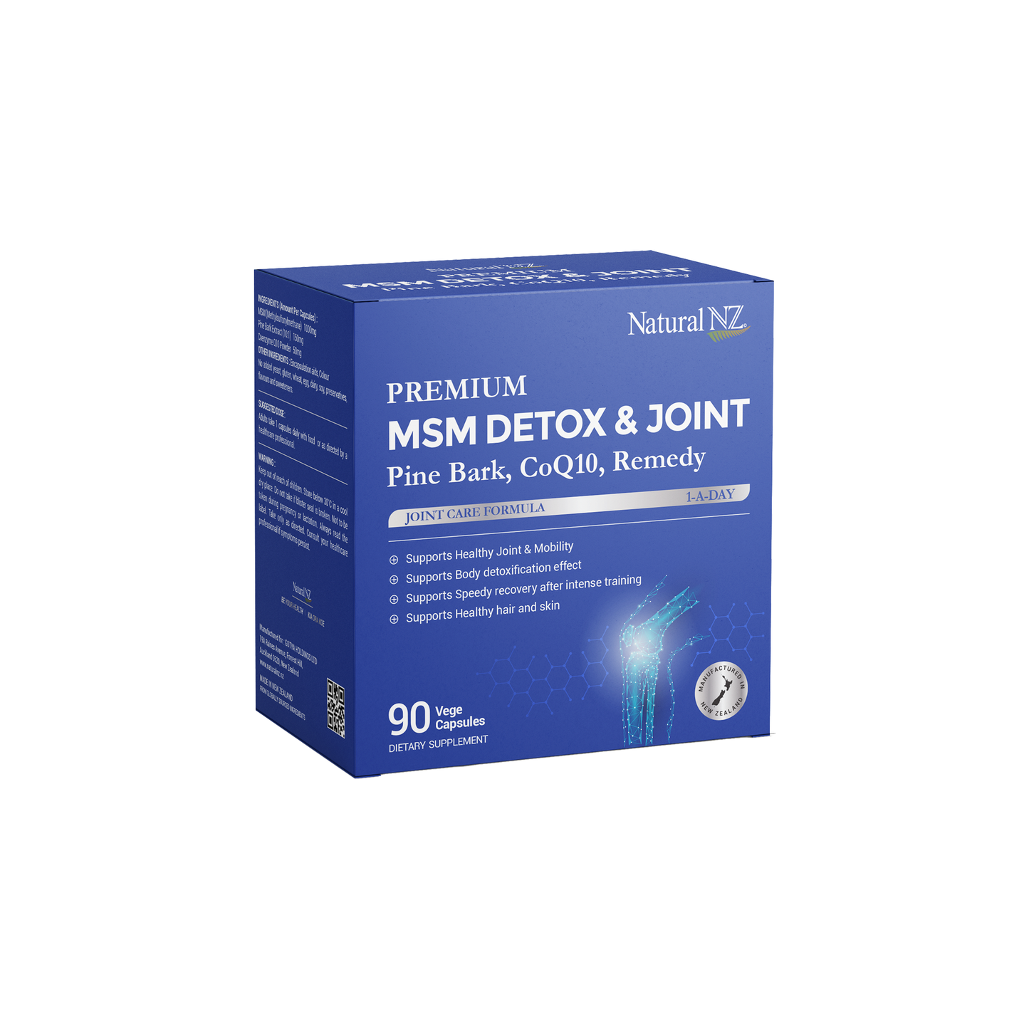 Natural NZ Premium MSM Detox & Joint (Pine Bark, CoQ10, Remedy) 90 vege caps