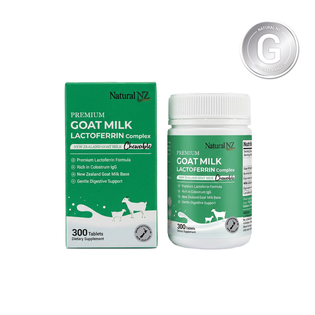 NaturalNZ Premium Goat Milk Lactoferrin Complex 300 Tablets