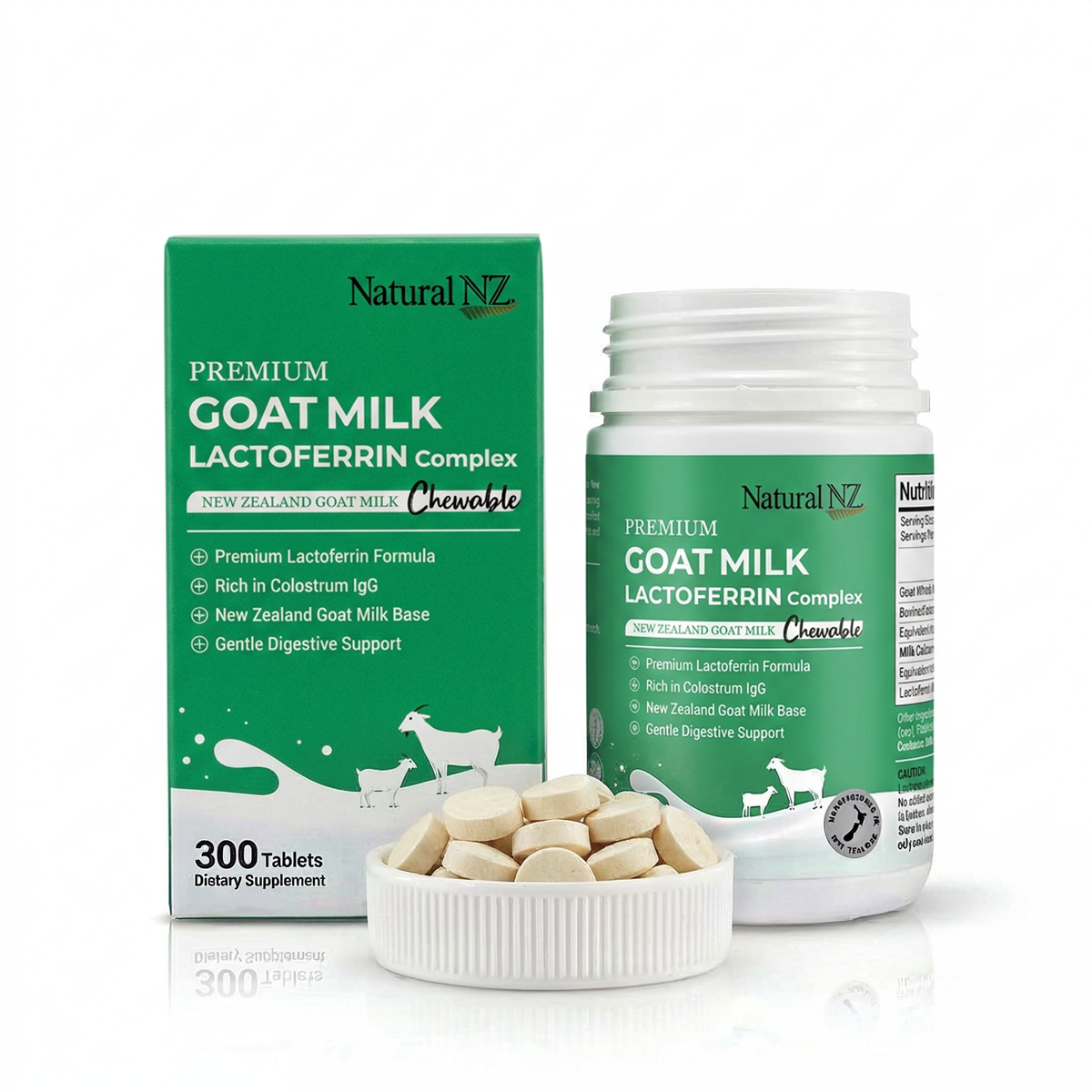 NaturalNZ Premium Goat Milk Lactoferrin Complex 300 Tablets